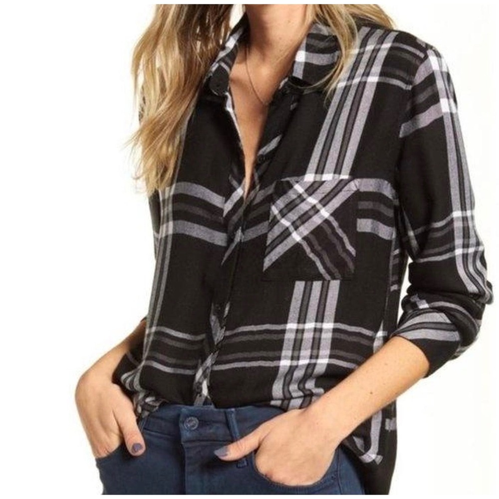 Black & Gray Plaid Button-Down Shirt - Women